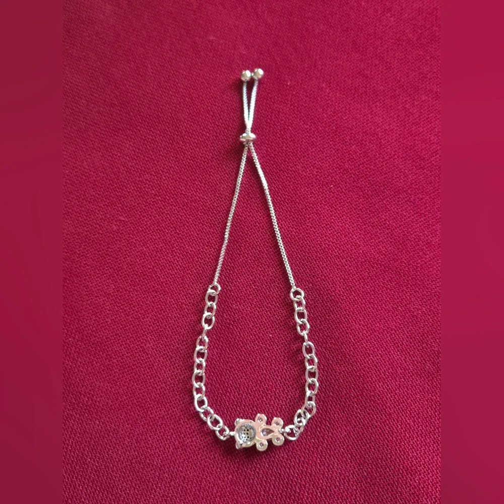 Pretty Bird Silver Adjustable Bracelet with Teddy Bear And Crystal Accents